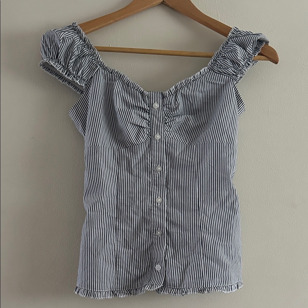 Hollister Navy and White Striped Blouse